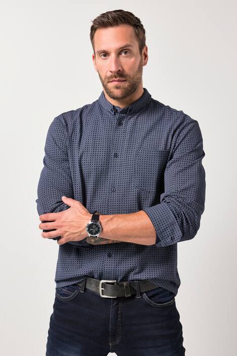JP1880 Piquéhemd, Langarm, Alloverdruck, Mini Buttondown-Kragen, Modern Fit, bis 8 XL