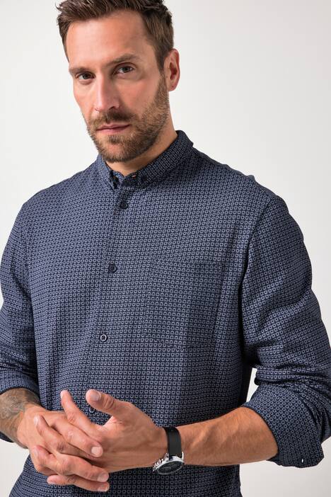 JP1880 Piquéhemd, Langarm, Alloverdruck, Mini Buttondown-Kragen, Modern Fit, bis 8 XL