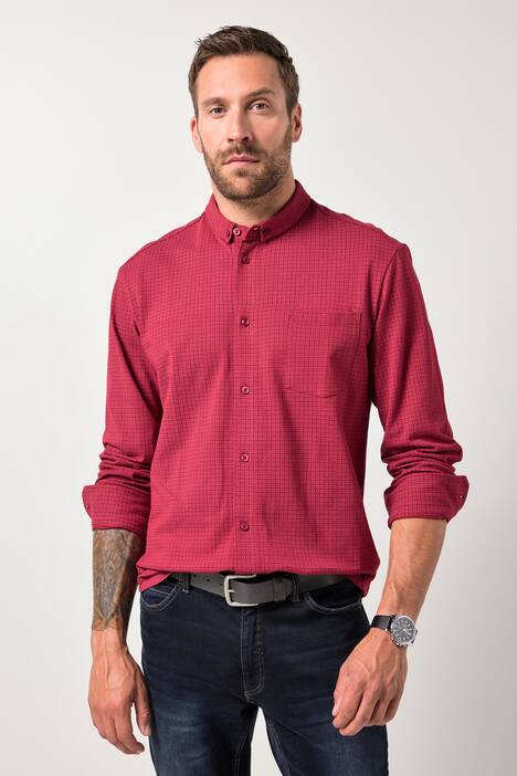 JP1880 Piquéhemd, Langarm, Alloverdruck, Mini Buttondown-Kragen, Modern Fit, bis 8 XL