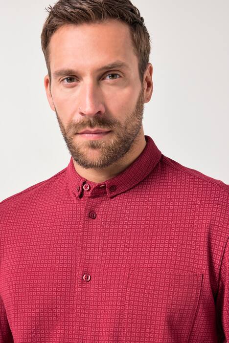 JP1880 Piquéhemd, Langarm, Alloverdruck, Mini Buttondown-Kragen, Modern Fit, bis 8 XL