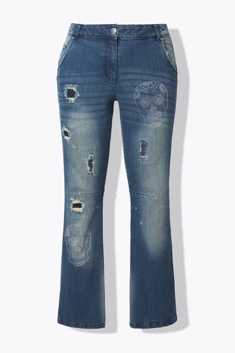 Jeans modello Paula con taglio dritto, teschio ed effetto sdrucito