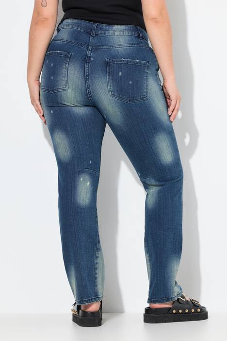 Jeans modello Paula con taglio dritto, teschio ed effetto sdrucito