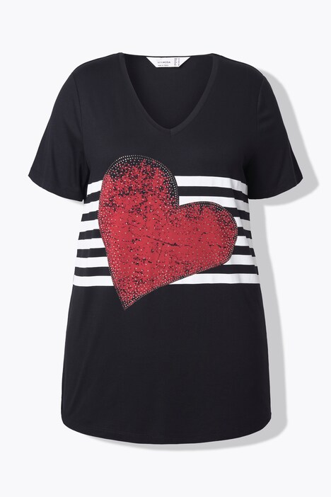 T-shirt, A-form, glitrende similisten på hjertet, striber