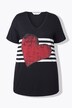 Camiseta, forma en A, corazón de piedras brillantes, rayas