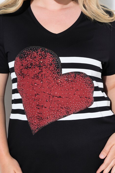 T-shirt, A-form, glitrende similisten på hjertet, striber