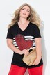 Camiseta, forma en A, corazón de piedras brillantes, rayas