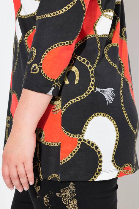 T-shirt dal taglio svasato con fantasia con catenine e maniche a 3/4