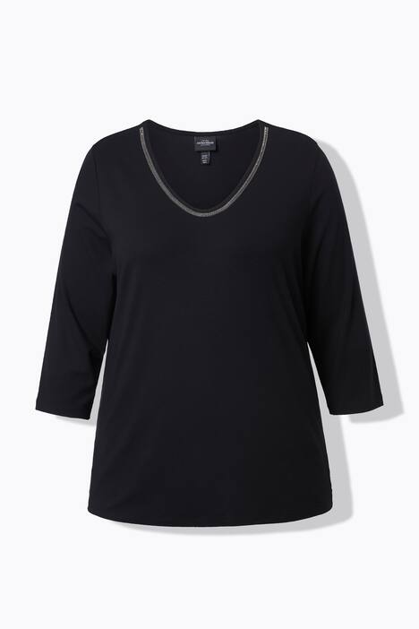 Shirt, sierband, Classic, V-hals, 3/4-mouwen