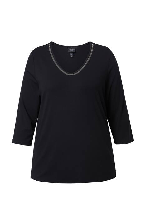Tričko, ozdobná stuha, Classic, výstřih do V, 3/4 rukávy