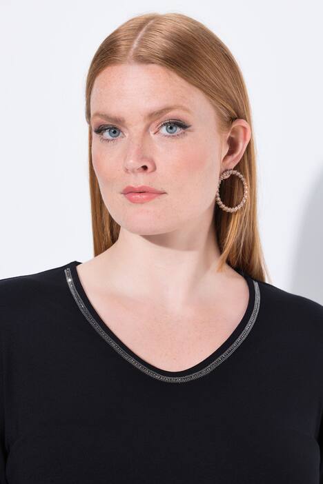 Shirt, sierband, Classic, V-hals, 3/4-mouwen
