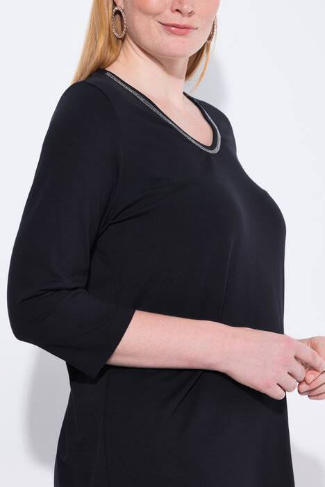 Shirt, sierband, Classic, V-hals, 3/4-mouwen