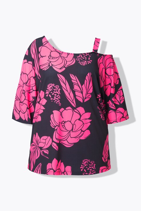 T-shirt, oversized, blomster, skulderudskæringer.