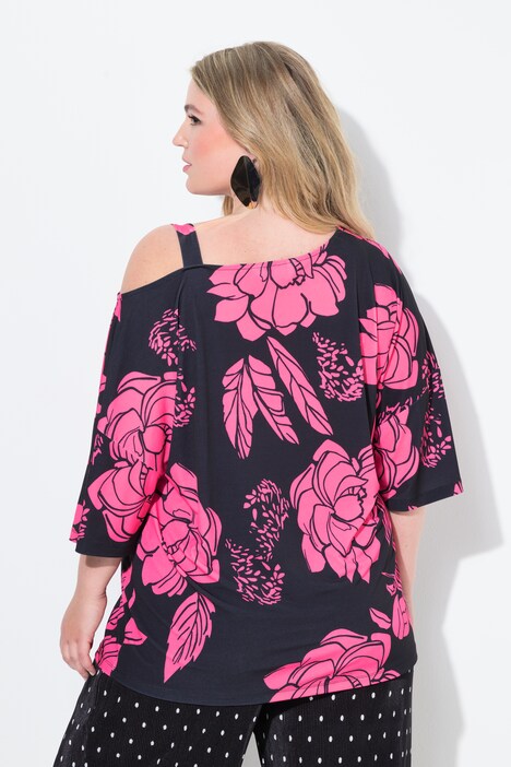 T-shirt, oversized, blomster, skulderudskæringer.