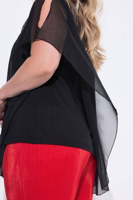 Camiseta tipo blusa de malla, CutOut en el hombro, top de jersey opaco