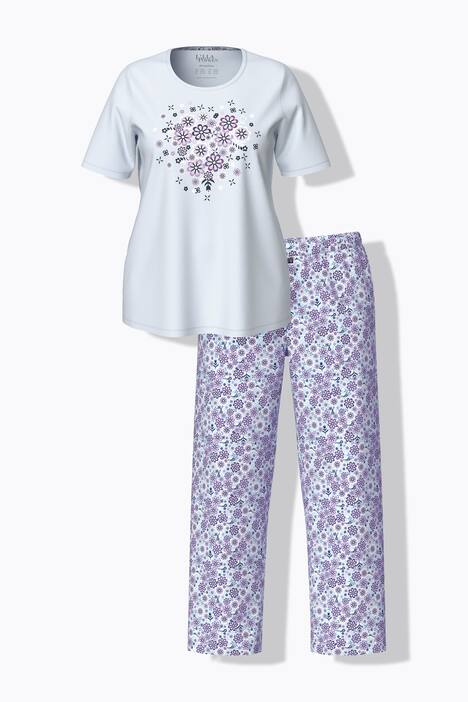 Pyjama, bloemen, ronde hals, korte mouwen