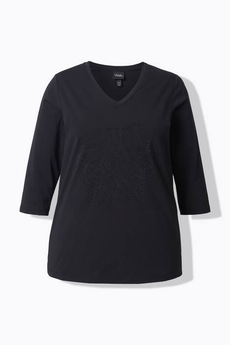 T-shirt Classic à manches 3/4, avec col V et strass