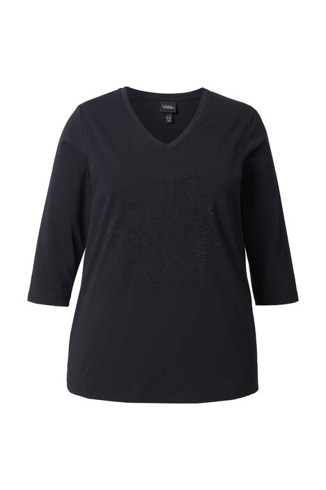 Tričko, ozdobné kamínky, Classic, výstřih do V, 3/4 rukávy