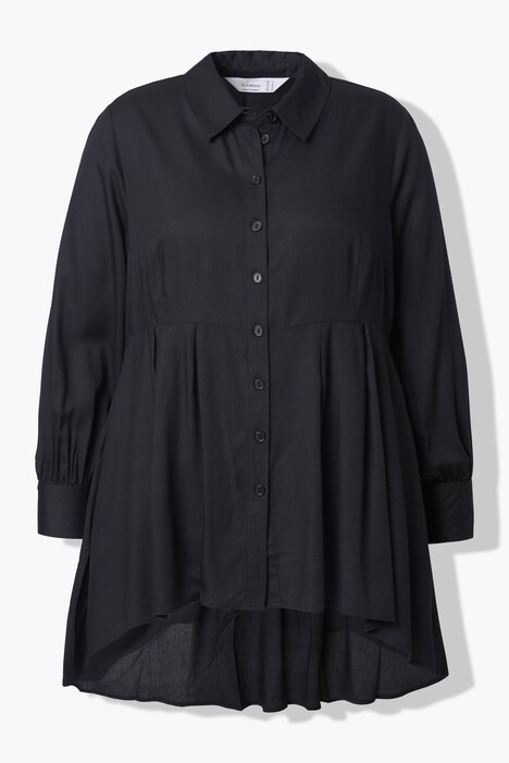 Blouse, A-line, cross seam with decorative pleats, rounded hem
