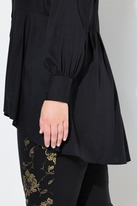 Blouse, A-line, cross seam with decorative pleats, rounded hem