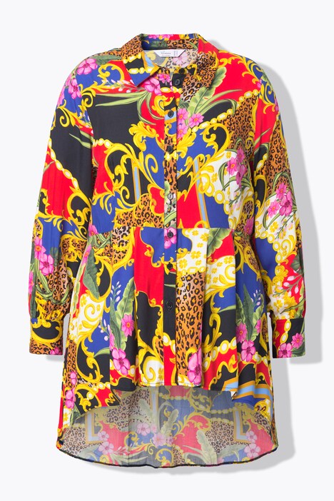 Blouse, A-line, allover print, decorative pleats