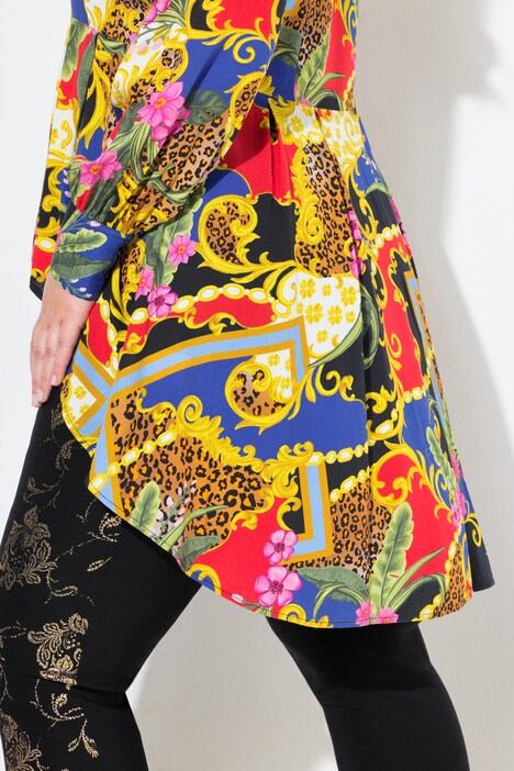 Blouse, A-line, allover print, decorative pleats