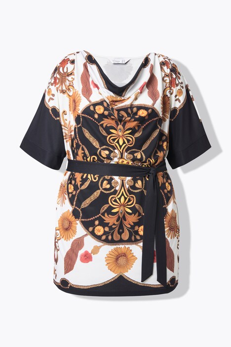 Camiseta, forma en A, estampado por toda la prenda, escote cascada