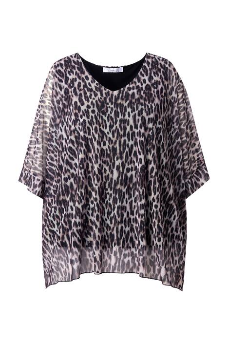Síťovaná halenka, oversize, leopardí, neprůhledný žerzejový top