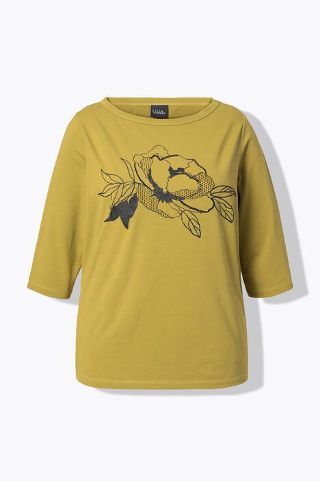 Maglia con fiori, scollo a barca e maniche lunghe