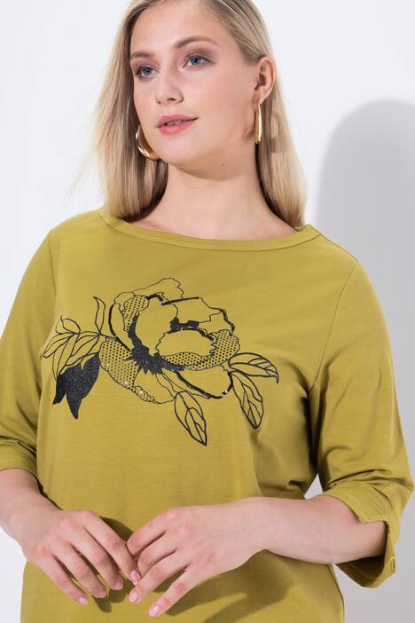 Maglia con fiori, scollo a barca e maniche lunghe