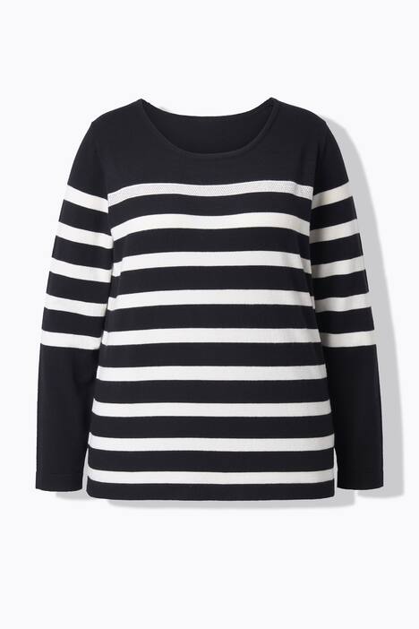 Pull à col rond et manches longues, rayures et strass