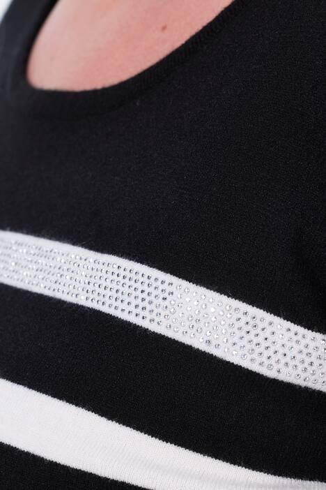 Pull à col rond et manches longues, rayures et strass