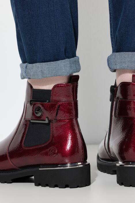 Bottines Chelsea en cuir vernis, fermeture zippée - largeur G