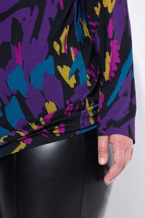 Shirt, bloemen, elastische zoom, ronde hals, lange mouwen, keyhole