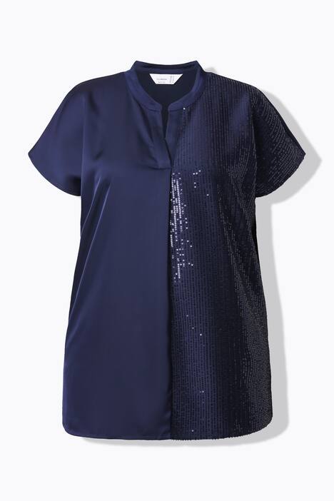 Camiseta tipo blusa, con una mitad de lentejuelas en la parte delantera, espalda de jersey