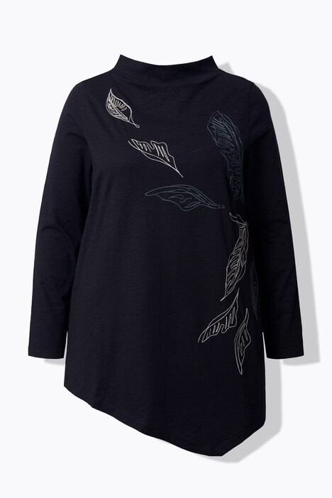 Longshirt, Stickerei, Stehkragen, Langarm, Biobaumwolle