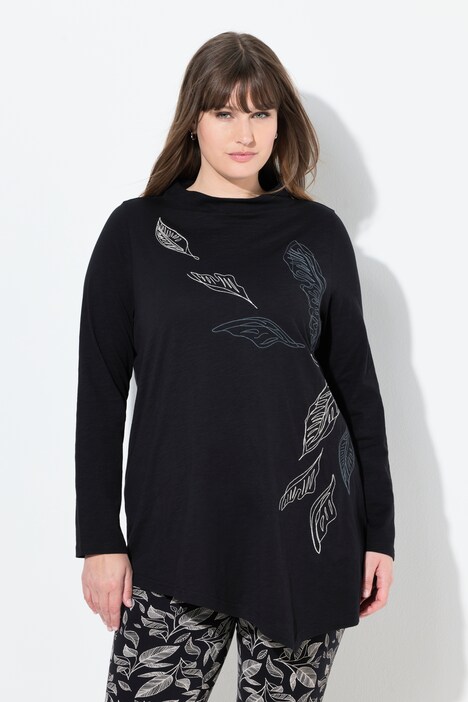 Longshirt, Stickerei, Stehkragen, Langarm, Biobaumwolle