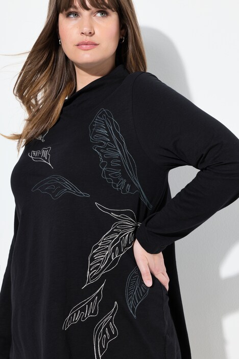 Longshirt, Stickerei, Stehkragen, Langarm, Biobaumwolle