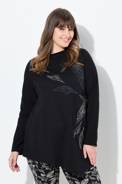 Longshirt, Stickerei, Stehkragen, Langarm, Biobaumwolle