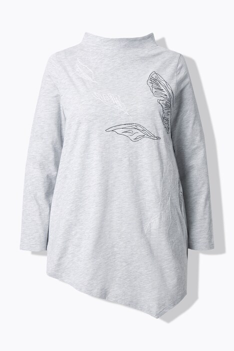 Longshirt, Stickerei, Stehkragen, Langarm, Biobaumwolle