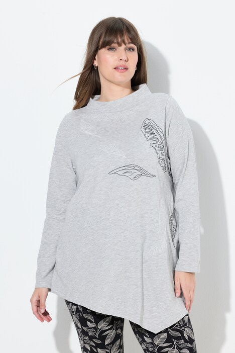 Longshirt, Stickerei, Stehkragen, Langarm, Biobaumwolle