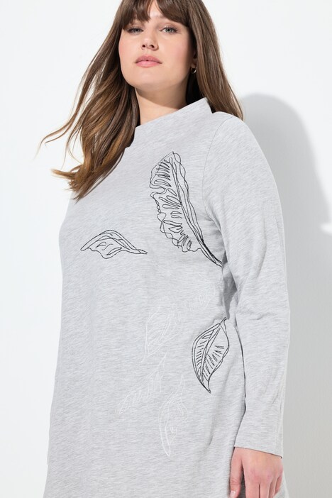 Longshirt, Stickerei, Stehkragen, Langarm, Biobaumwolle