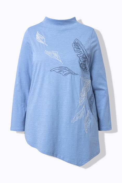 T-shirt long à col montant et manches longues, coton bio, broderie