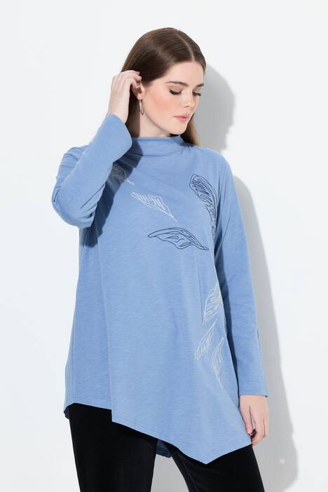 T-shirt long à col montant et manches longues, coton bio, broderie