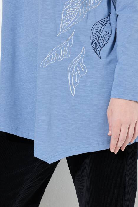 T-shirt long à col montant et manches longues, coton bio, broderie
