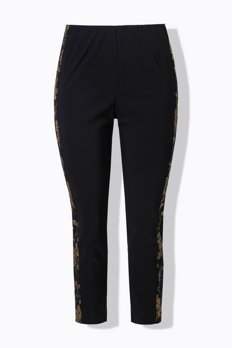 Pantalón de bengalina, pierna estrecha, estampado dorado
