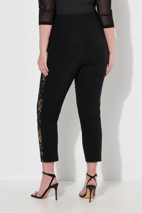 Pantalón de bengalina, pierna estrecha, estampado dorado