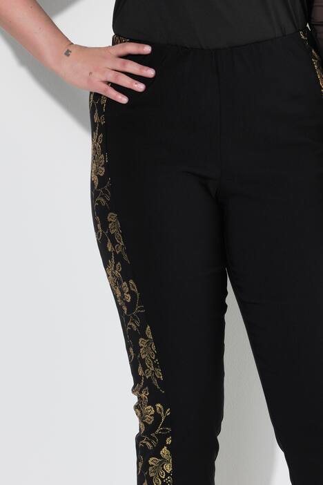 Pantalón de bengalina, pierna estrecha, estampado dorado