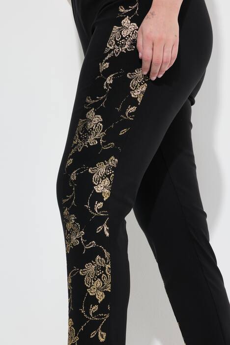 Pantalón de bengalina, pierna estrecha, estampado dorado