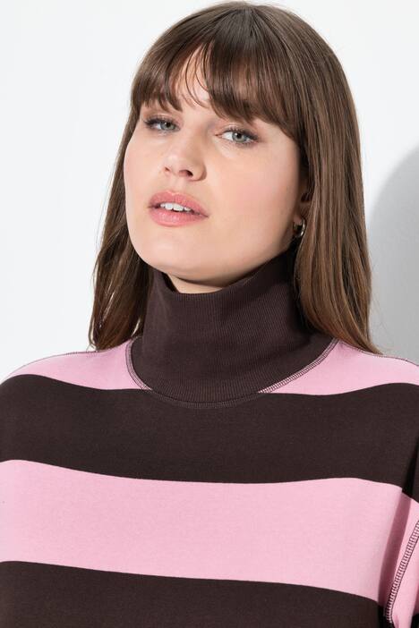 Sweat-shirt à col montant et manches longues, coton bio, rayures