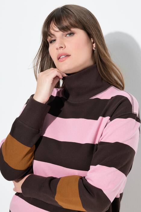 Sweat-shirt à col montant et manches longues, coton bio, rayures